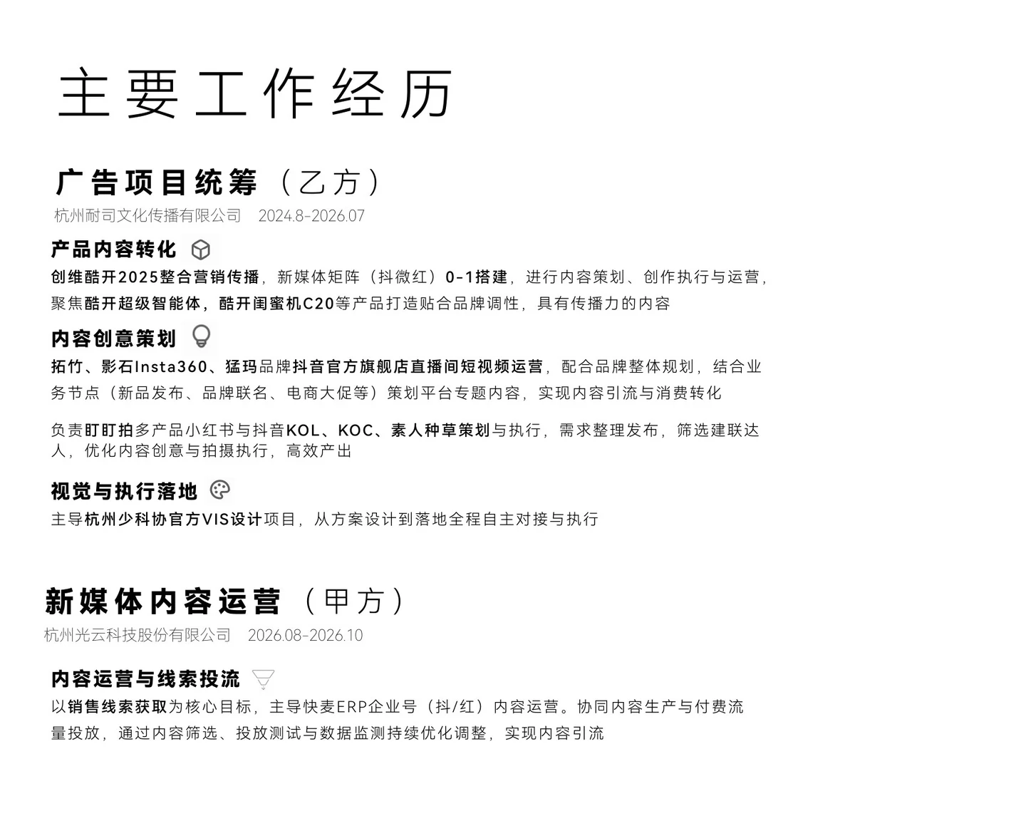 主要工作经历